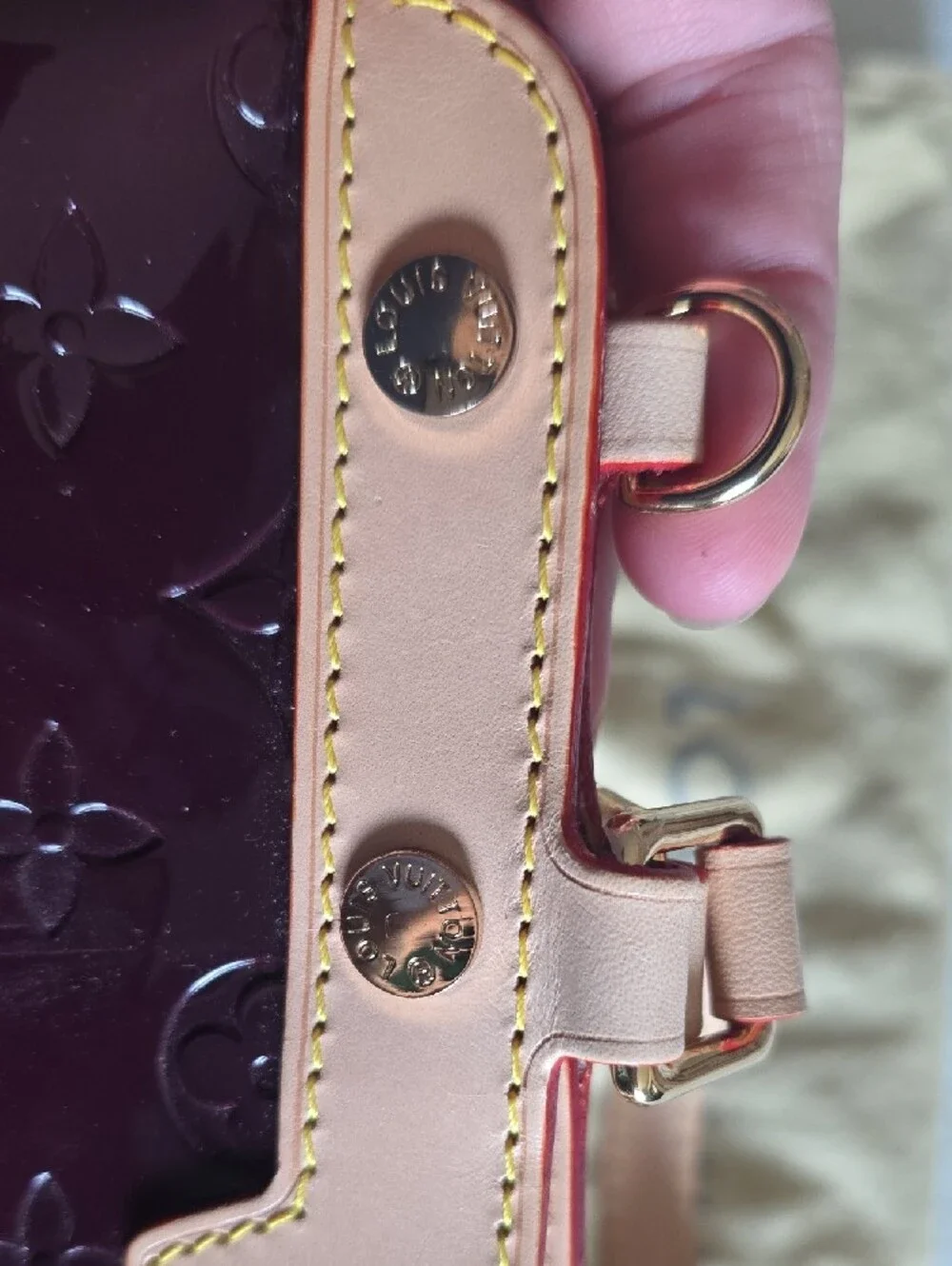 FAUX Louis Vuitton Plum Vernis Leather Satchel with Natural Trim NEVER USED